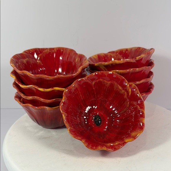 9 Pier 1 Imports Poppies Handpainted Earthenware Salad Bowls Rare Replacements - Picture 1 of 7